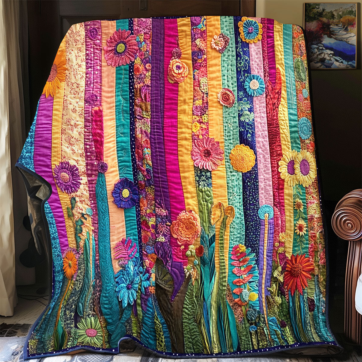 Patchwork Flowers Quilt Blanket Christmas Throws Christian Gifts For Friends