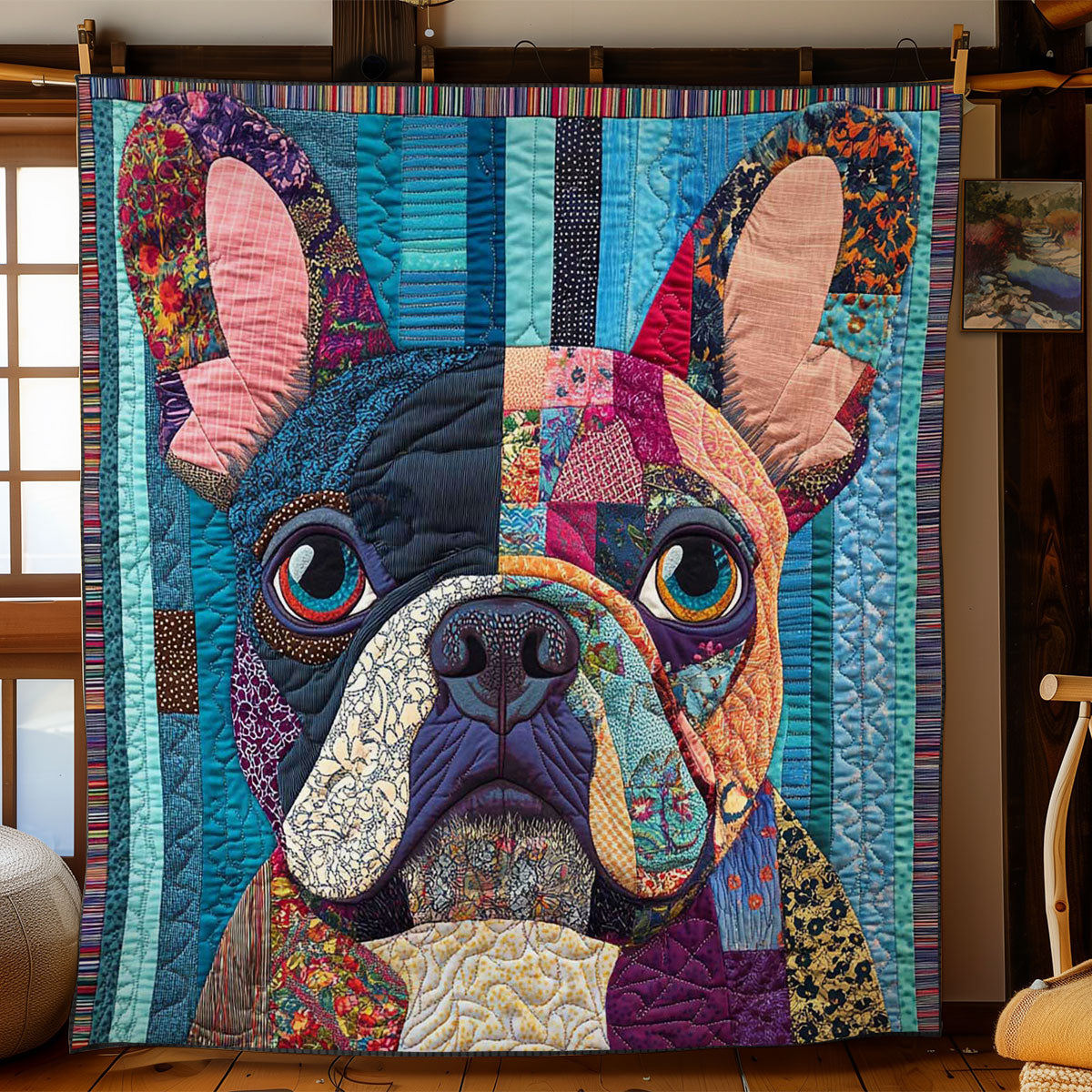 Patchwork French Bulldog Quilt Blanket Throws For Couch Birthday Gifts For Daughter