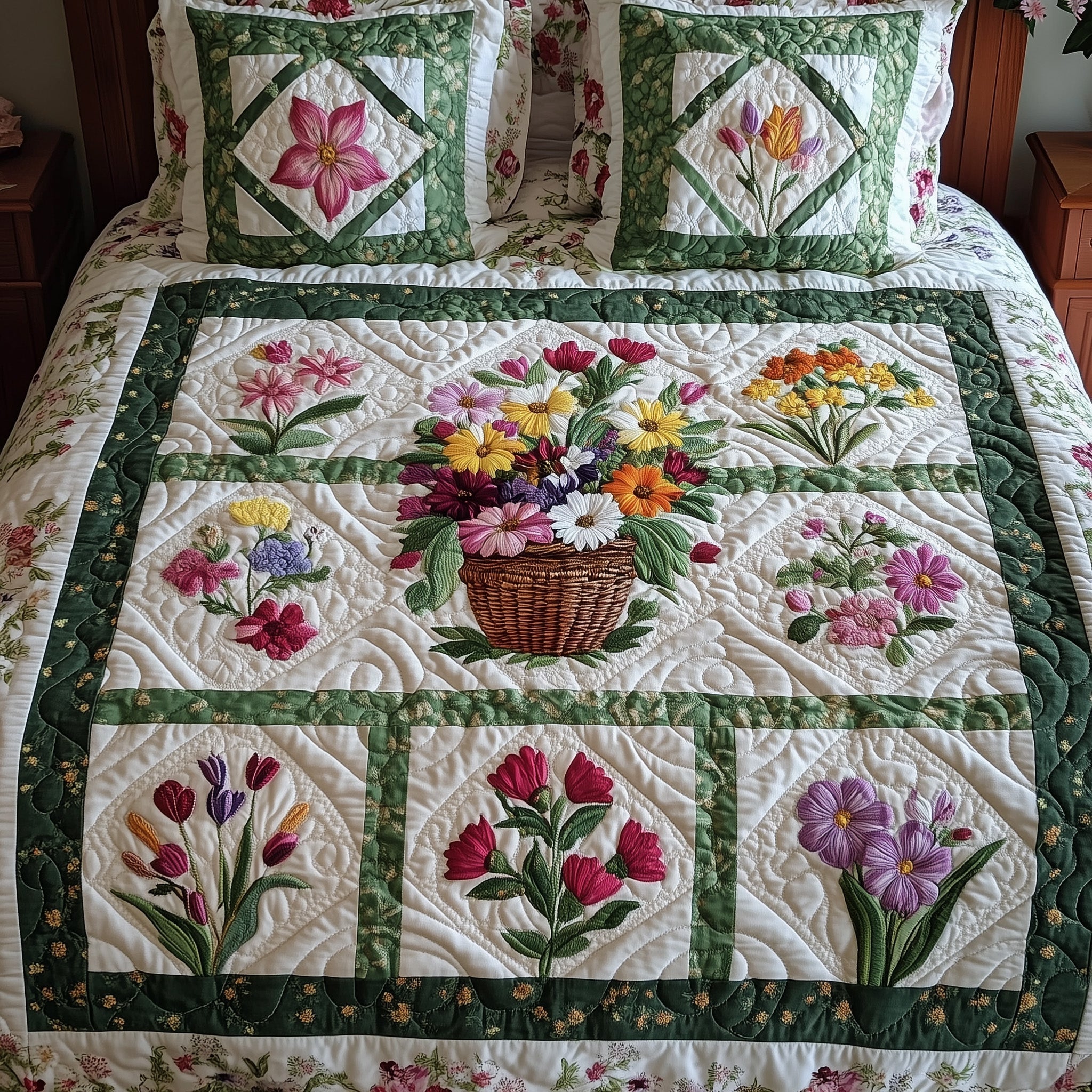 Patchwork Garden Delight Quilted Bedding Set Duvet Cover Bed Sheet Grad Gifts For Daughter