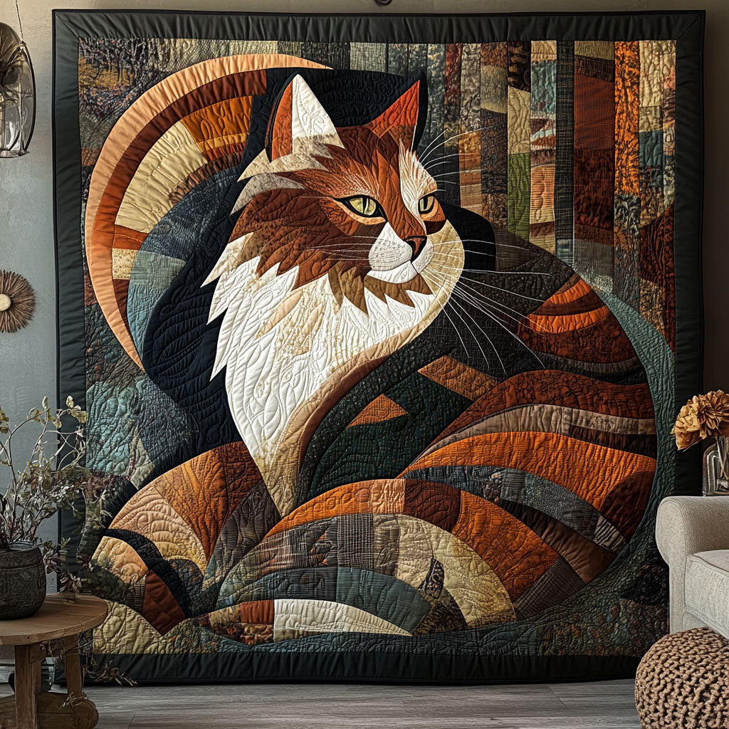 Patchwork Geometric Cat Quilt Soft Quilt Blanket Gift for Comfortable Nights