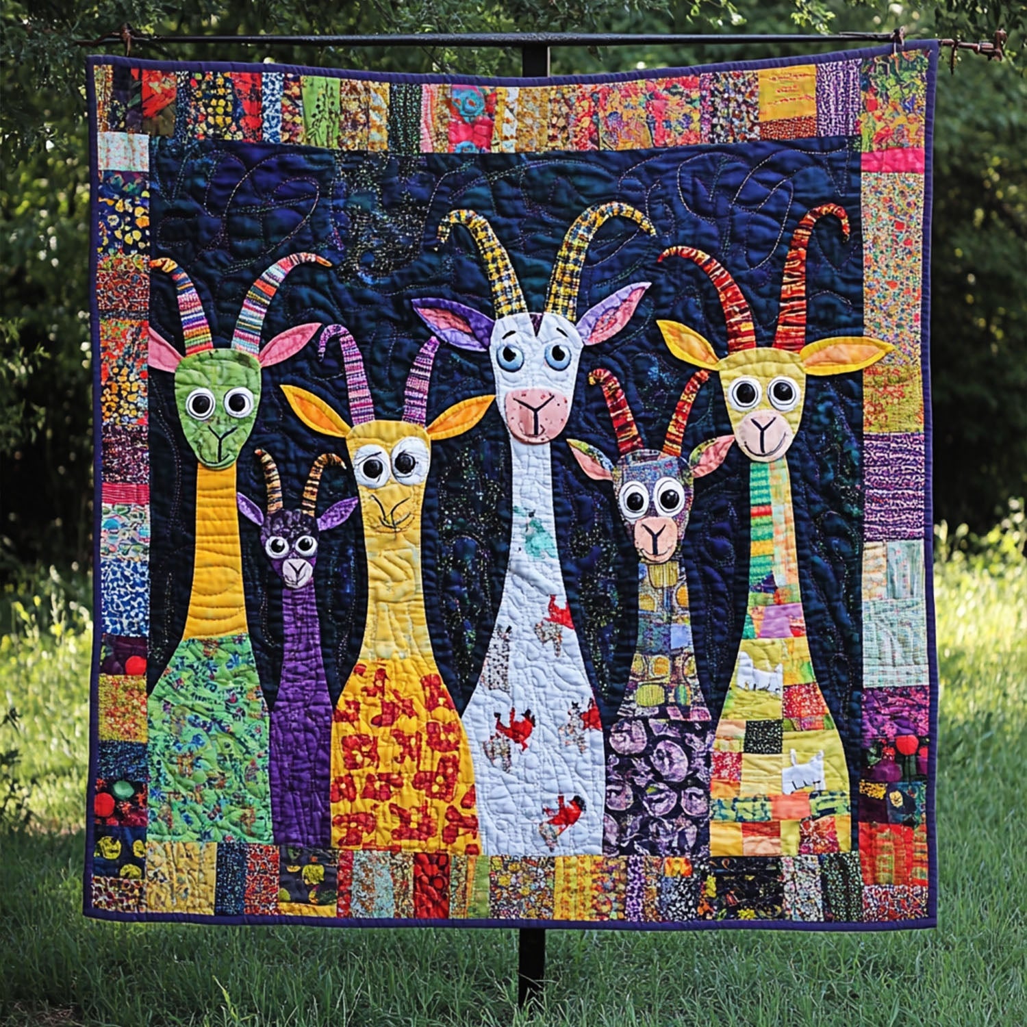 Patchwork Goat Quilted Blanket Nice Throw Blanket Presents For Goat Lovers