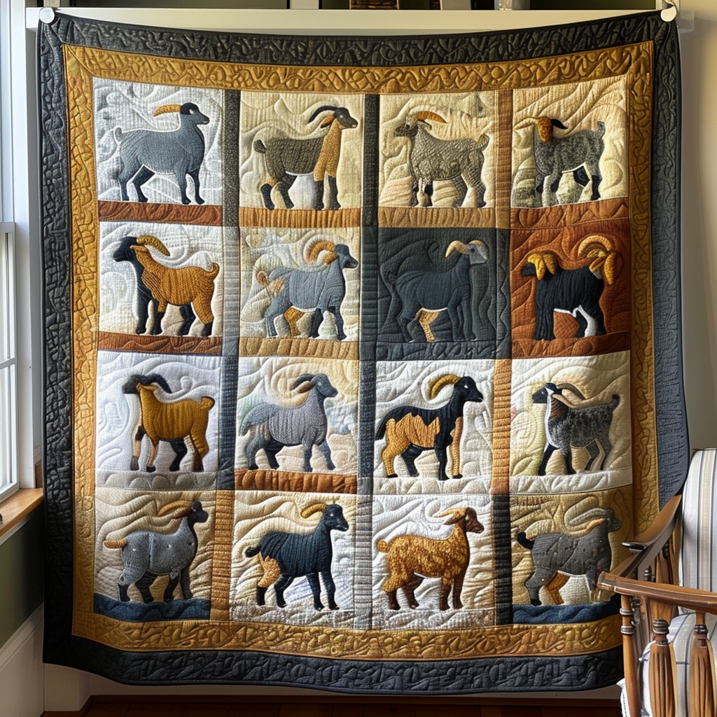 Patchwork Goats Quilted Blanket Gifts For Goat Lovers