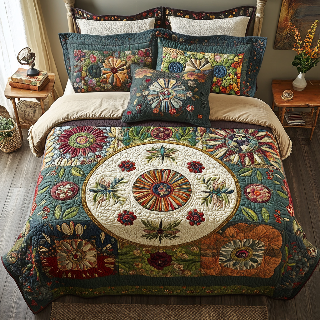 Patchwork Grace Quilted Bedding Set Queen Size Comforter Birthday Gift For Daughter In Law