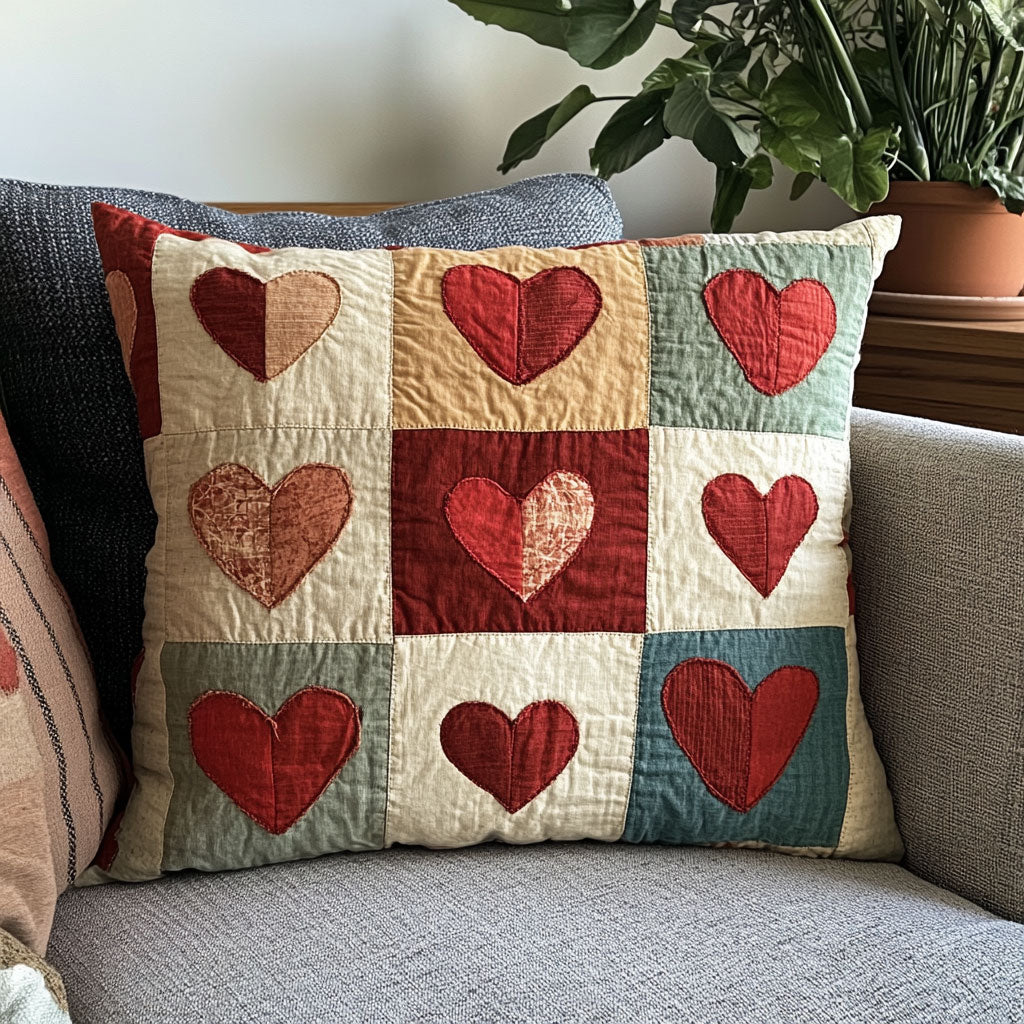 Patchwork Heart Quilt Pillow Case Cozy Microfiber Pillowcase for Daily Comfort
