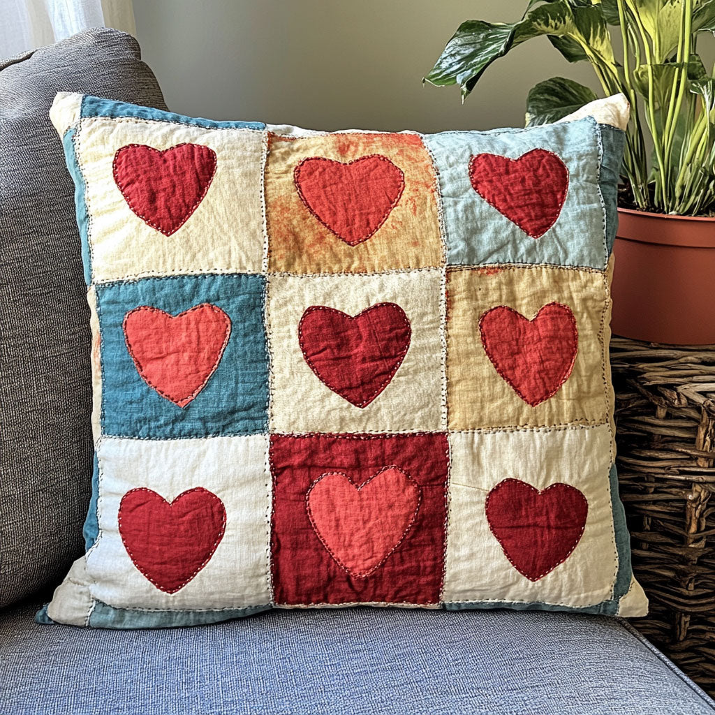Patchwork Heart Quilt Pillow Case Premium Pillow Cover Gift Set for Loved Ones