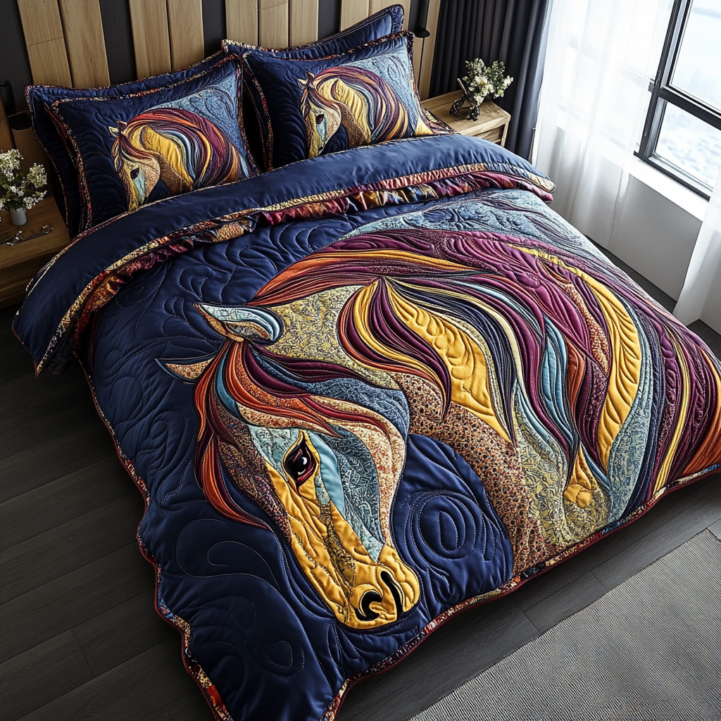 Patchwork Horse Quilted Bedding Set Cool Bedroom Decor Horse Related Gift Ideas
