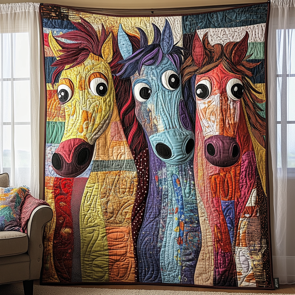 Patchwork Horse Quilted Blanket Winter Decor Blanket Useful Gifts For Horse Owners