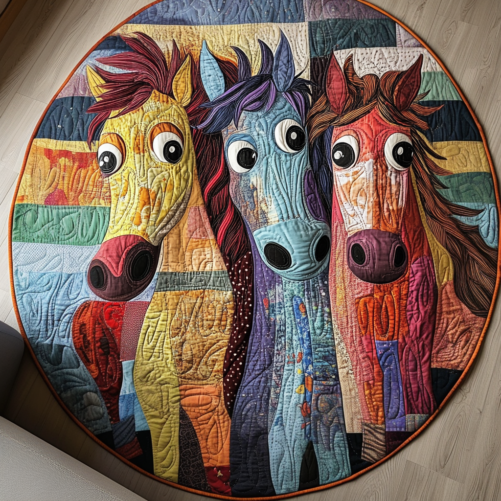 Patchwork Horse Quilted Round Mat Outdoor Decor Gift For Horse Lover Woman