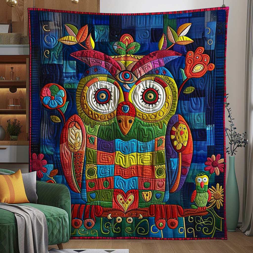 Patchwork Owl Quilted Blanket Gift For Owl Lover