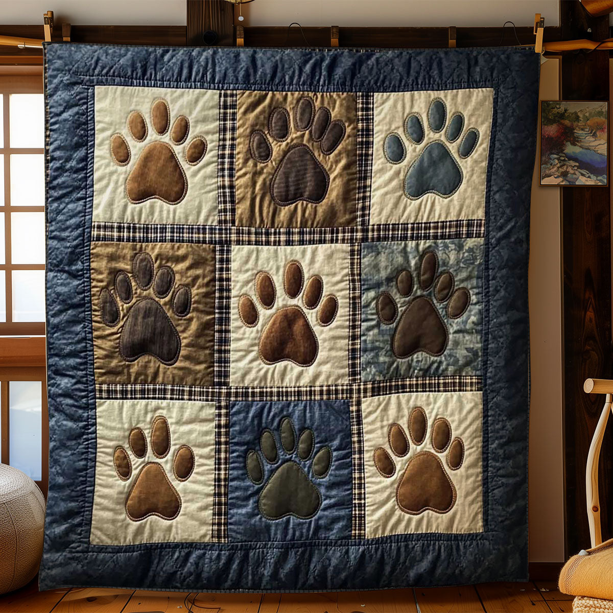 Patchwork Paw Dog Quilt Trendy Quilt Blanket Gift for Modern Home