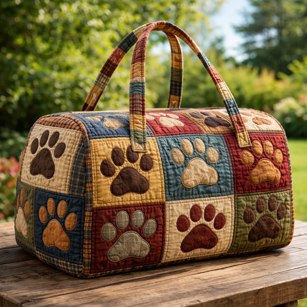 Patchwork Paw Traveler Quilted Duffle Bag Dog Paw Print Travel Bag Cute Gift Ideas For Dog Lovers