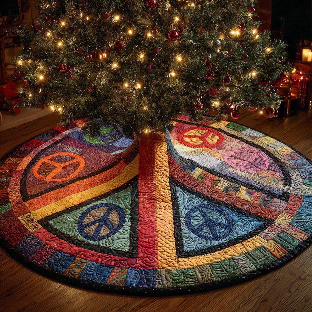 Patchwork Peace Dream Quilted Tree Skirt Holiday Indoor Decor Christmas Gifts