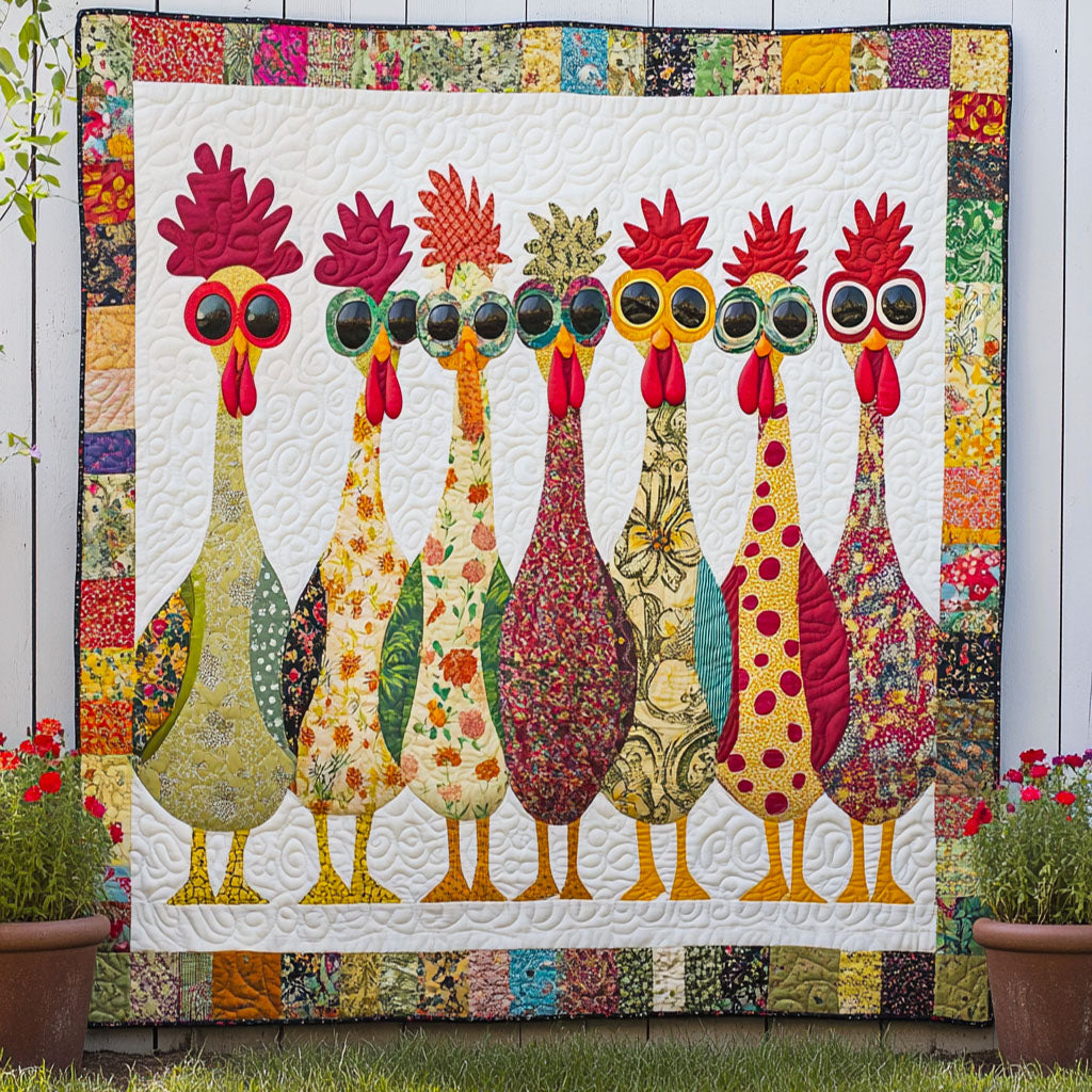 Patchwork Peck Parade Quilted Blanket Bed Room Decor Christmas Presents For Chicken Lovers