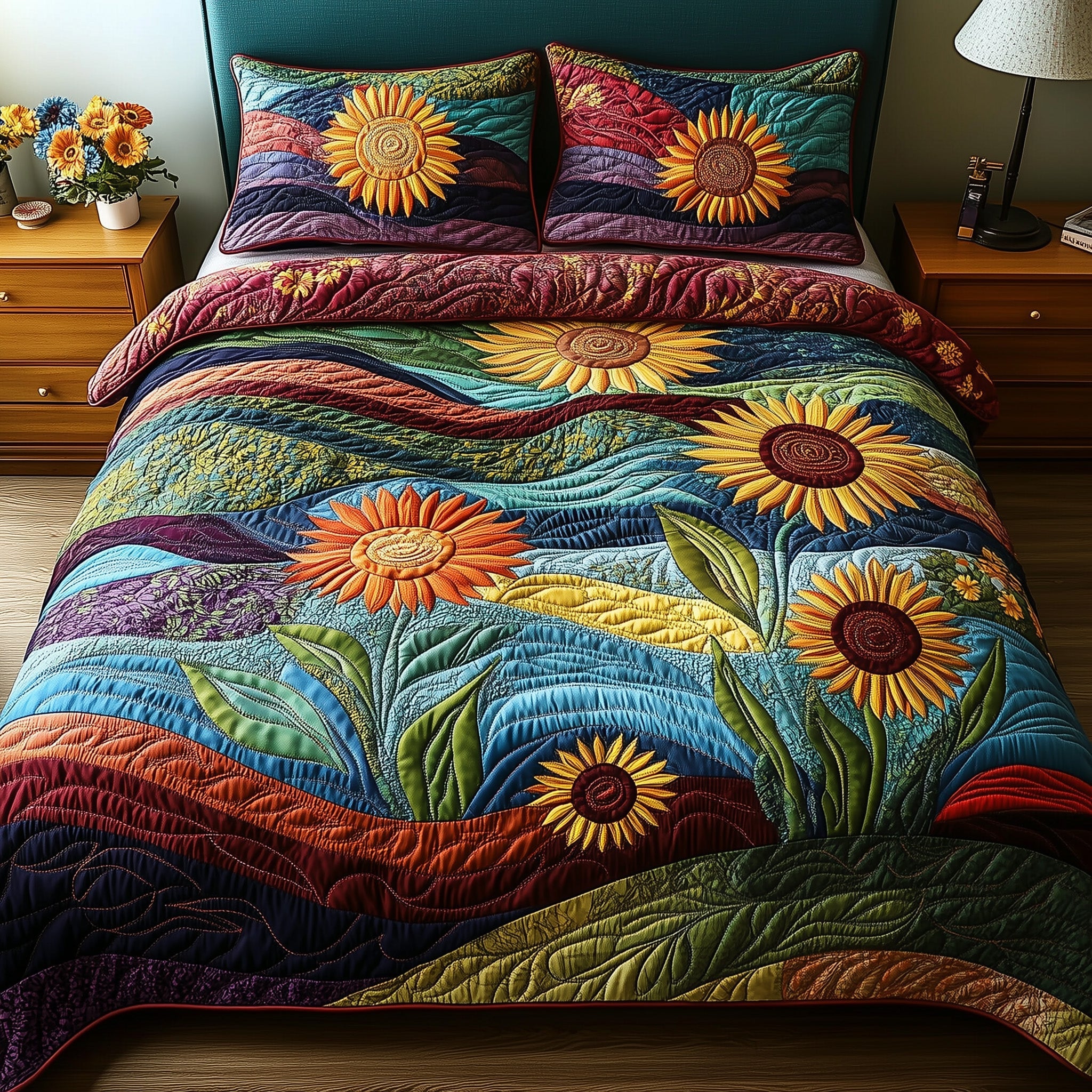 Patchwork Petal Parade Quilted Bedding Set Duvet Cover Bed Sheet Brother In Law Gifts For Christmas