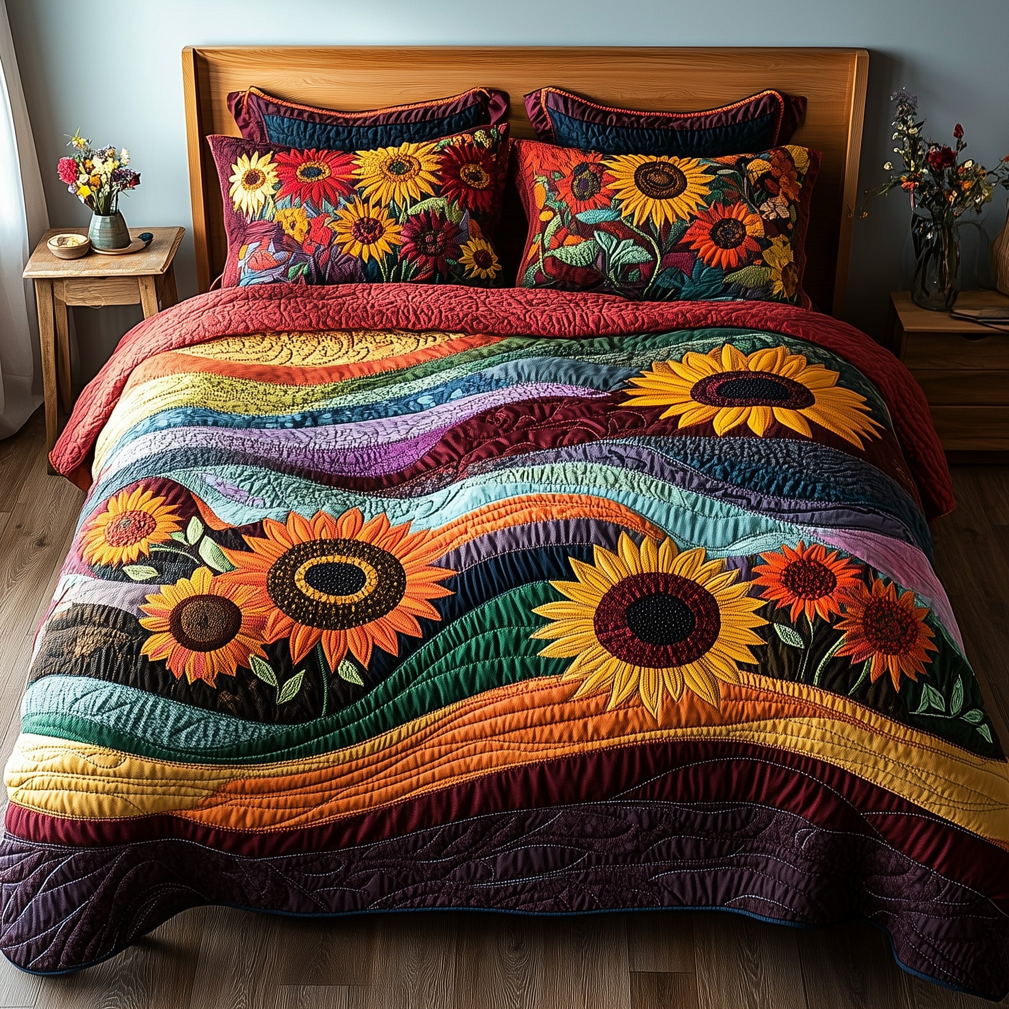 Patchwork Petal Parade Quilted Bedding Set Duvet Cover Bed Sheet Christmas Gift For Daughter In Law