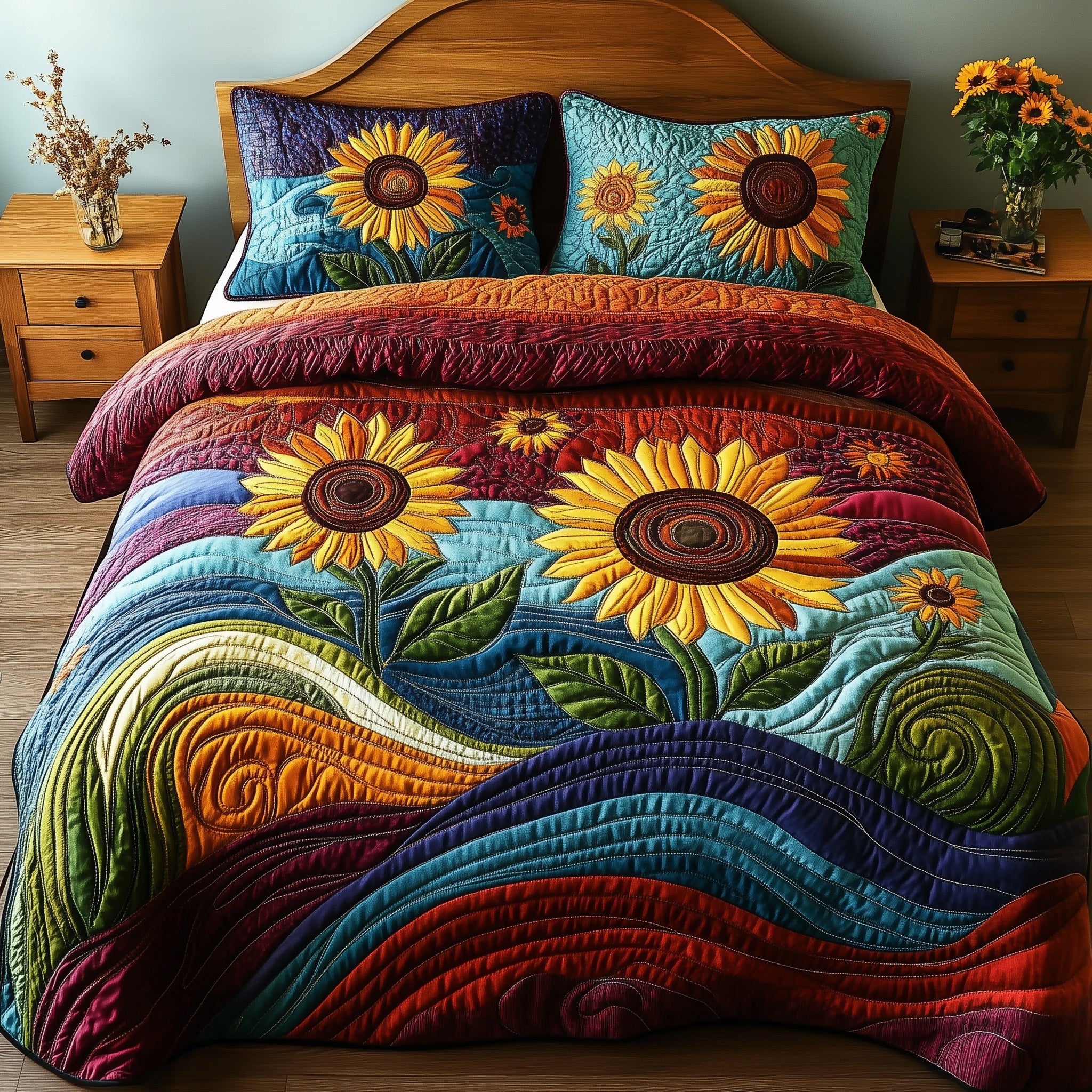 Patchwork Petal Parade Quilted Bedding Set Duvet Cover Bed Sheet Christmas Gifts For Brother In Law