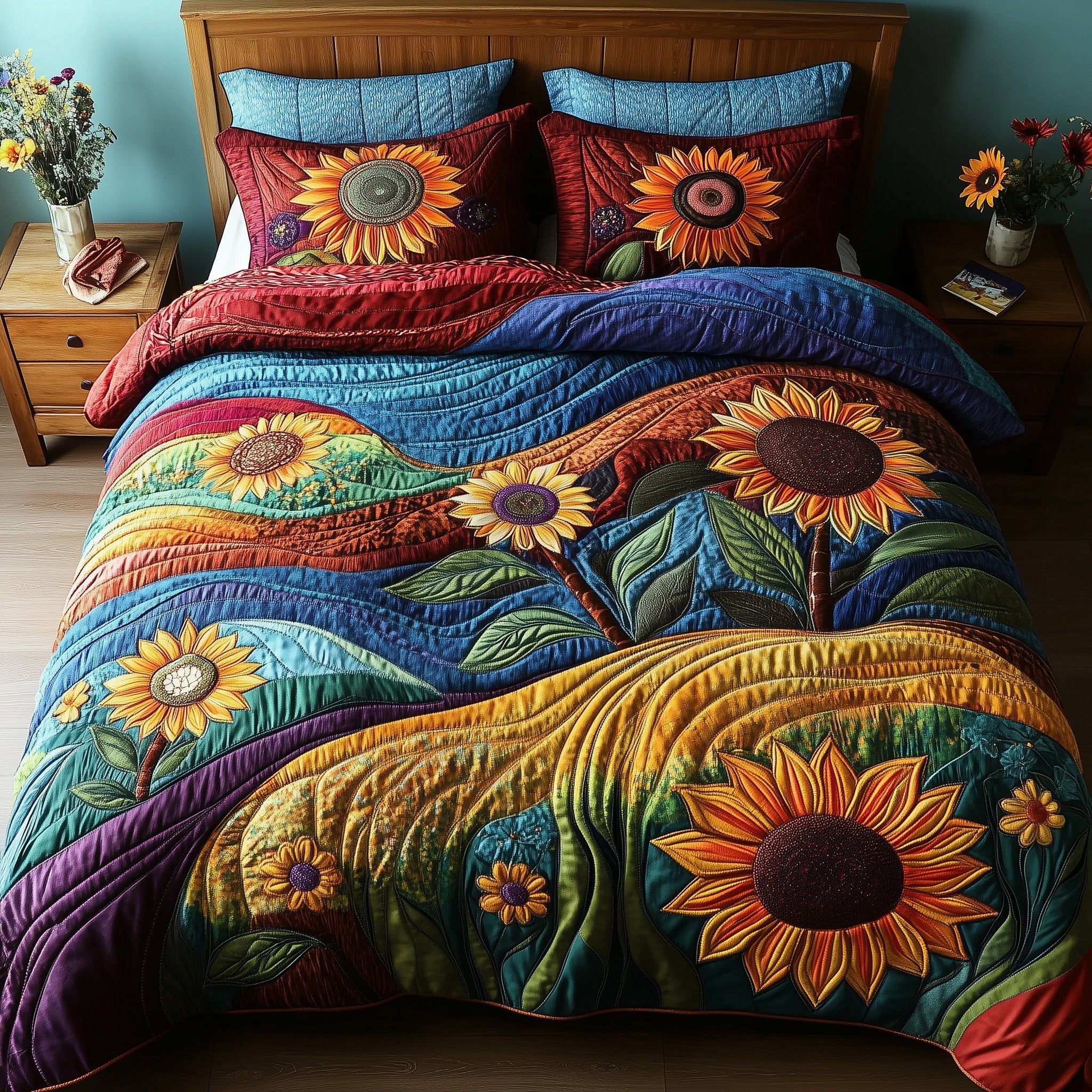 Patchwork Petal Parade Quilted Bedding Set Duvet Cover Bed Sheet Christmas Present For Brother In Law