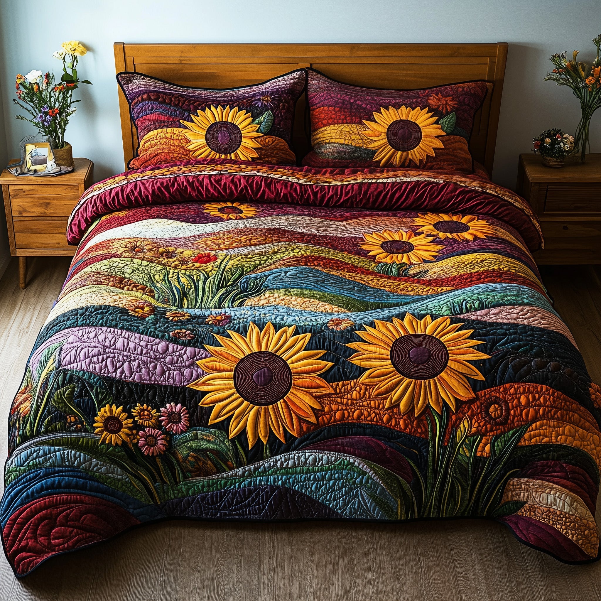 Patchwork Petal Parade Quilted Bedding Set Duvet Cover Bed Sheet Christmas Present For Inlaws