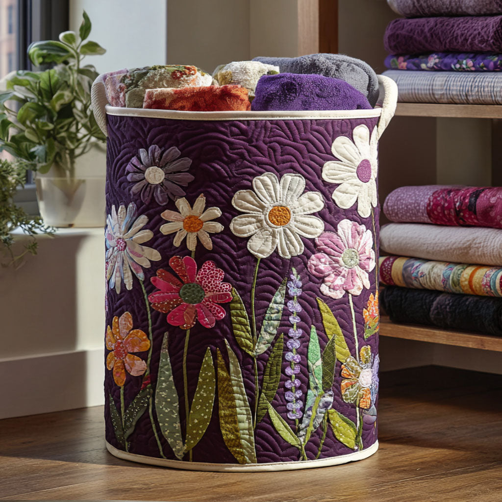 Patchwork Petals Quilted Laundry Basket Holiday Merch Gift