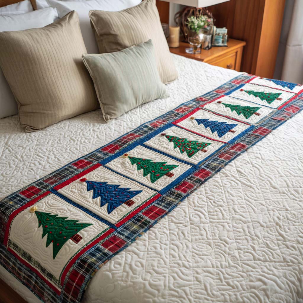 Patchwork Pines Quilted Bed Runner Christmas Bedroom Decor Secret Santa Gift Ideas