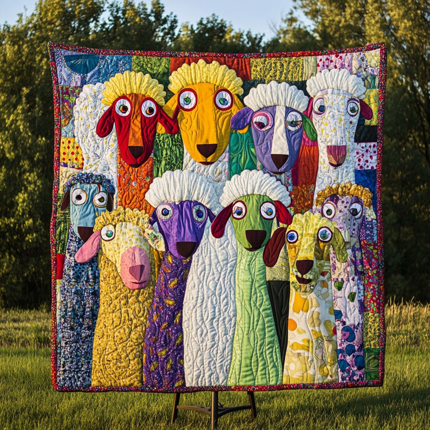 Patchwork Posse Quilted Blanket Bedroom Decor Christmas Gifts With Sheep Themes