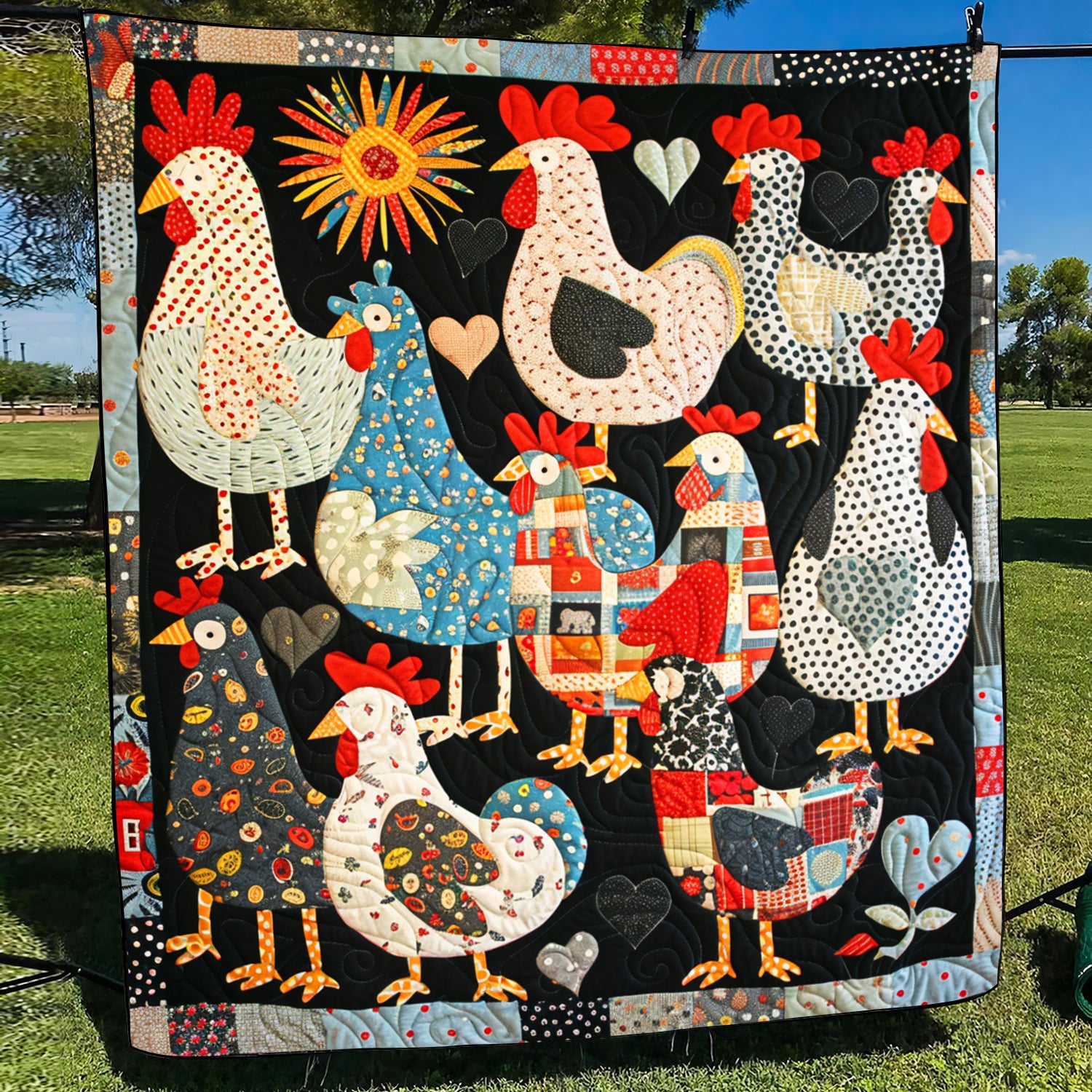 Patchwork Poultry Quilted Blanket Chicken Lover Presents