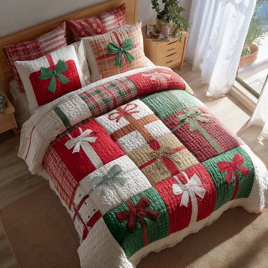 Patchwork Presents Quilted Bedding Set Holiday Duvet Cover Set Christmas Gift Ideas For Dad