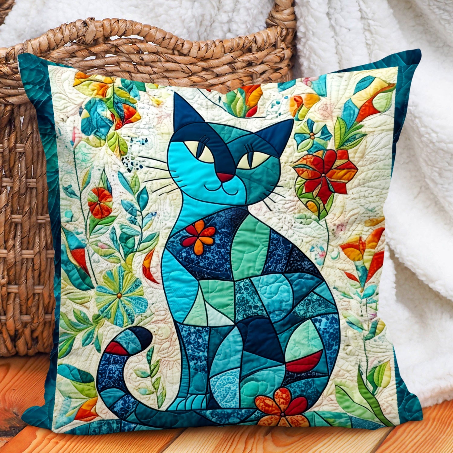 Patchwork Purrfection Quilted Pillow Case Christmas Tree Pillow Cover