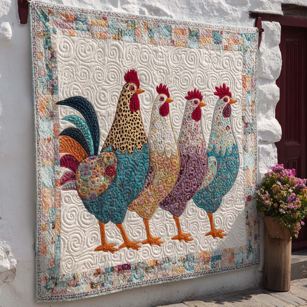 Patchwork Rooster Row Quilted Blanket Holiday Throw Blanket Gifts For People Who Raise Chickens