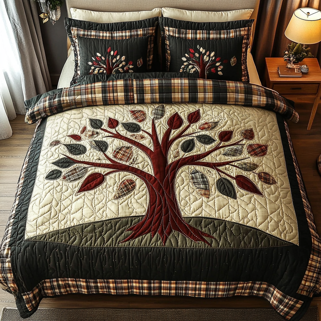 Patchwork Roots Quilted Bedding Set Bed Decor Tree Of Life Gifts For Dad