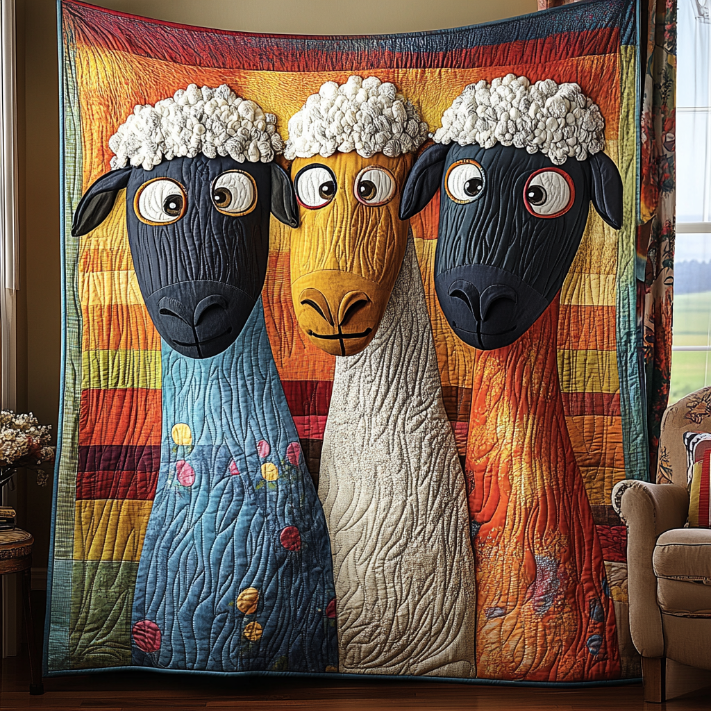 Patchwork Sheeps Quilted Blanket Christmas Room Decor Presents For Sheep Farmers