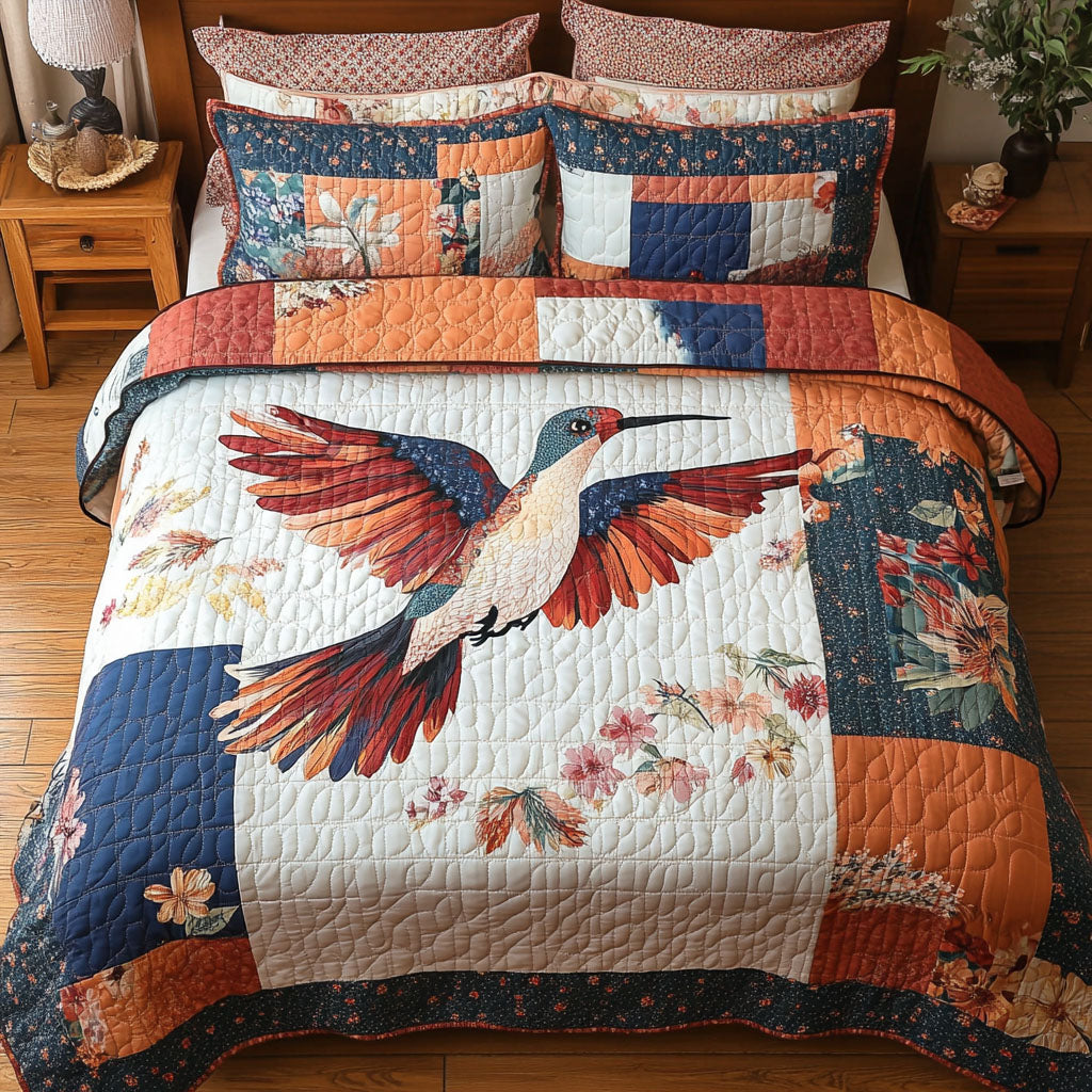 Patchwork Sky Quilted Bedding Set Holiday Season Duvet Cover Set Hummingbird Gift Ideas