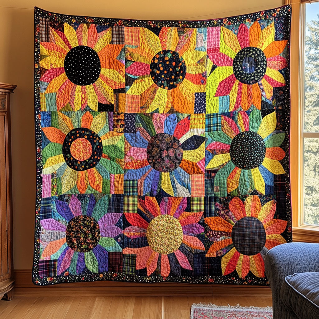 Patchwork Sunshine Quilted Blanket Cool Throw Blanket Sunflower Birthday Gifts
