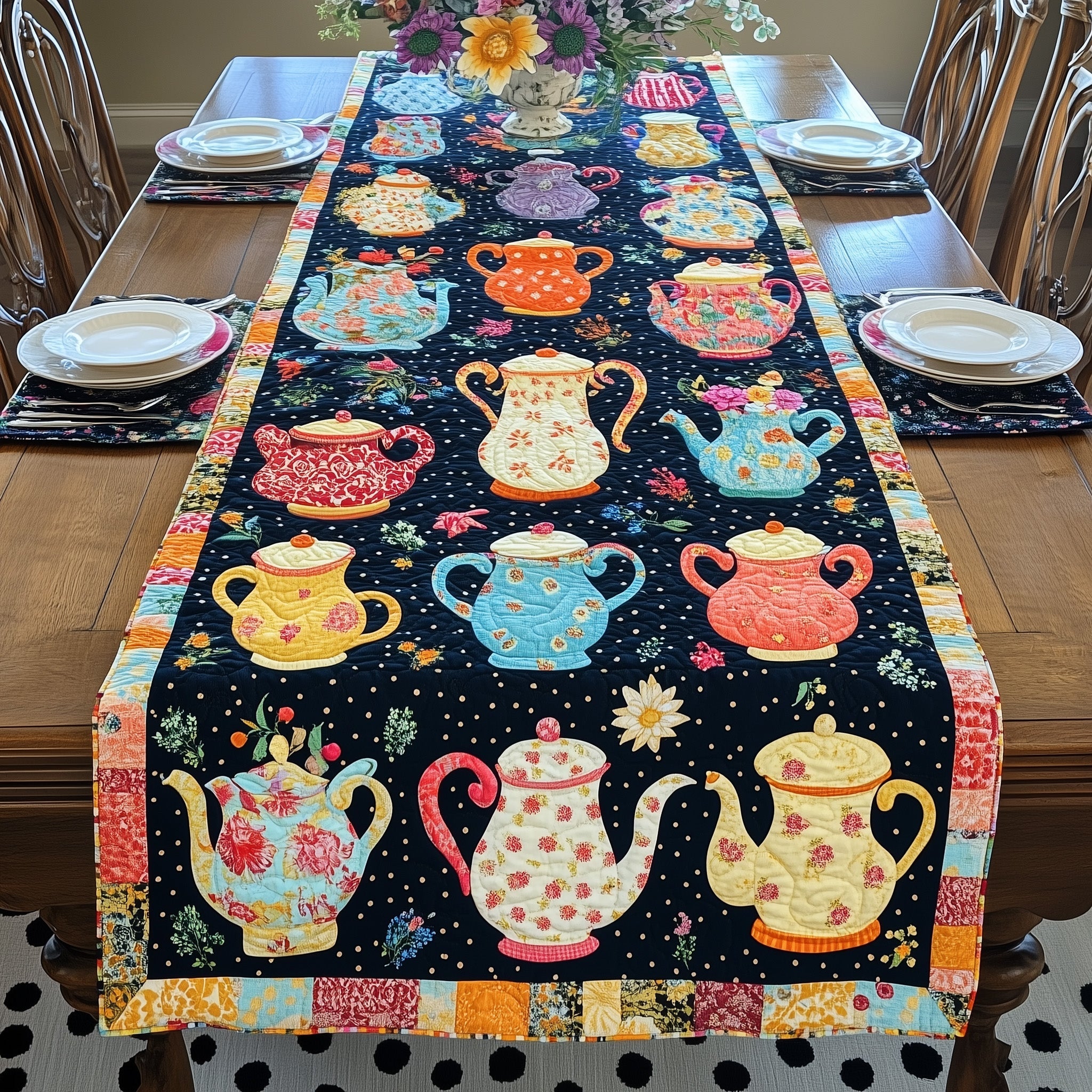 Patchwork Tea Party Quilted Table Runner Cozy Christmas Table Runner