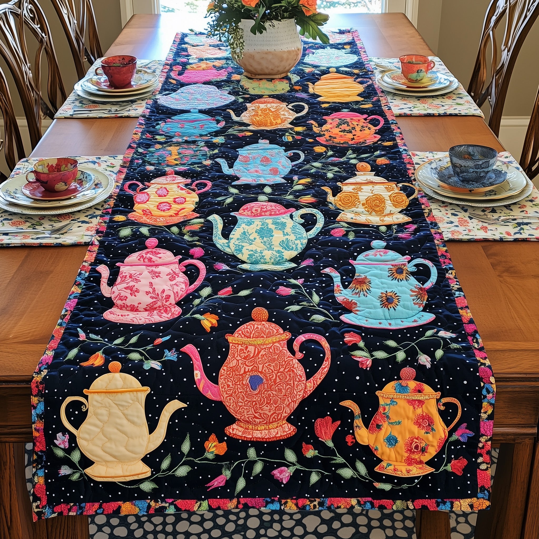 Patchwork Tea Party Quilted Table Runner Holiday Table Runner Gift Idea
