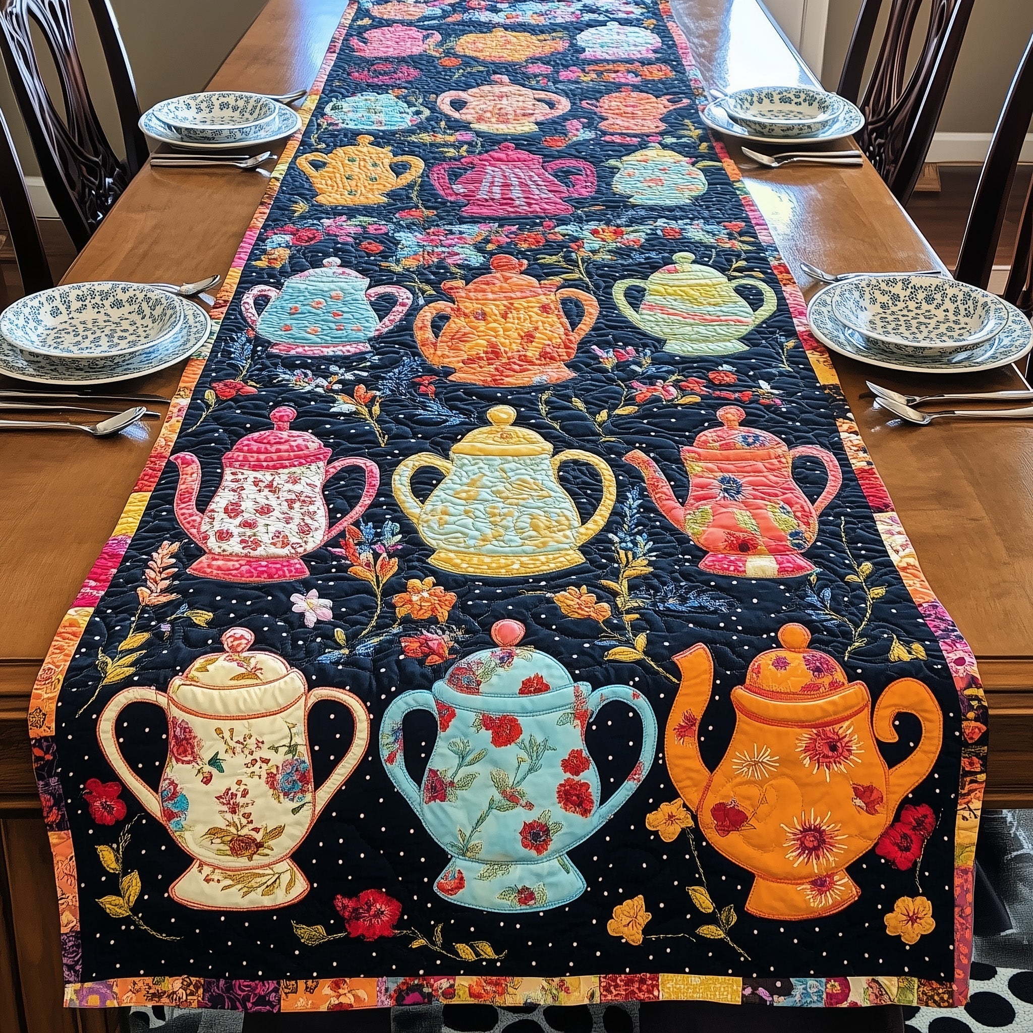Patchwork Tea Party Quilted Table Runner Table Runner for Christmas Decor