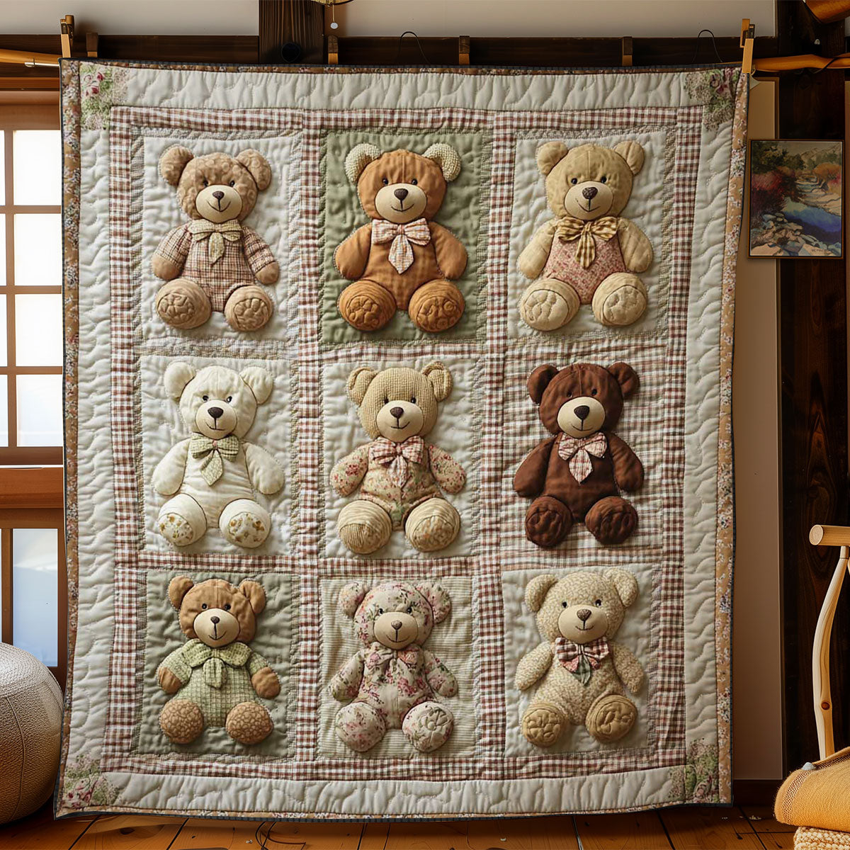 Patchwork Teddy Bear Quilt Blanket King Size Blanket Christmas Gifts For Wife