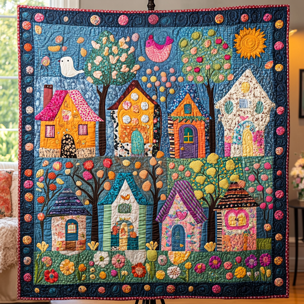 Patchwork Village Quilted Blanket Best Couch Throw Blanket Best Gifts For Nature Lovers
