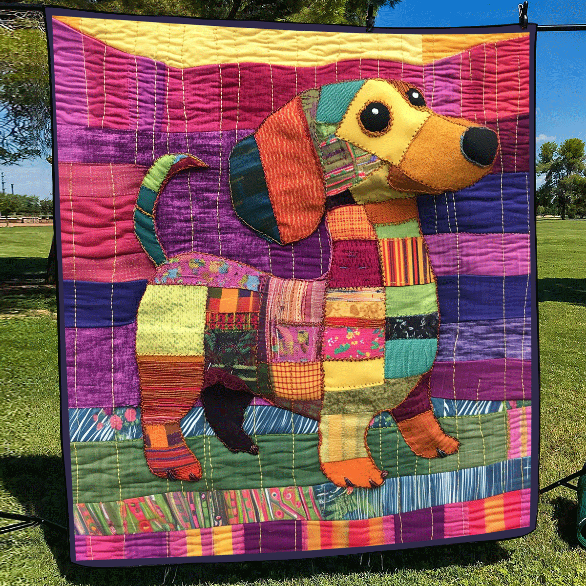 Patchy Doxie Dreams Quilted Blanket Presents For Dog Lovers