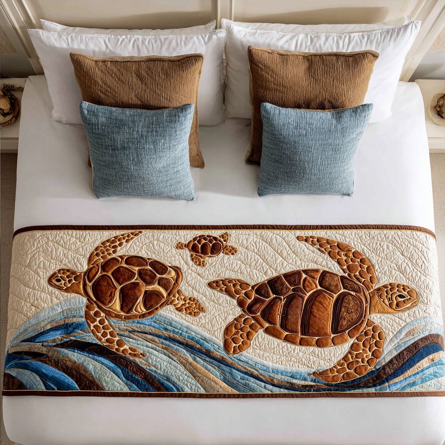 Patchy Turtle Quilted Bed Runner Bedroom Decorations Sea Turtle Stuff