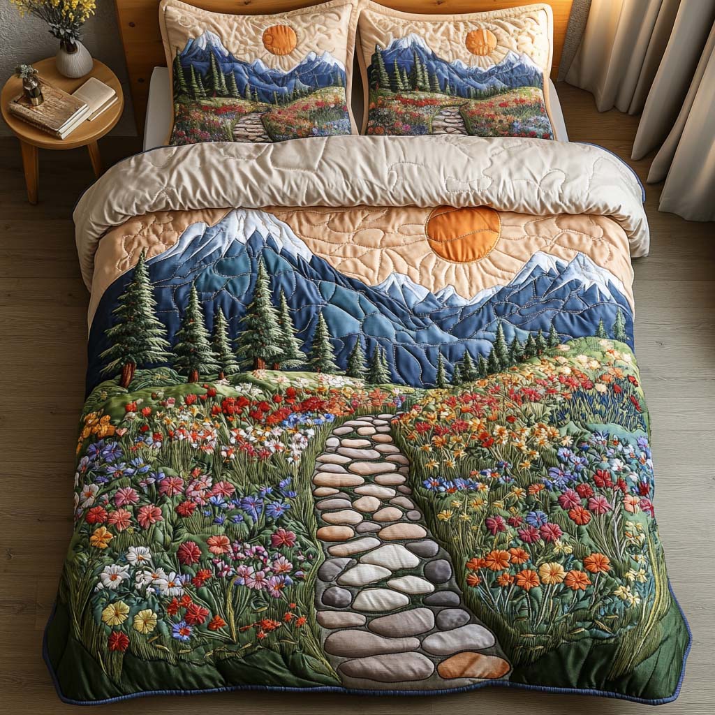 Path Of Peace Quited Bedding Set Elegant Bed Linen Set for Cozy Nights