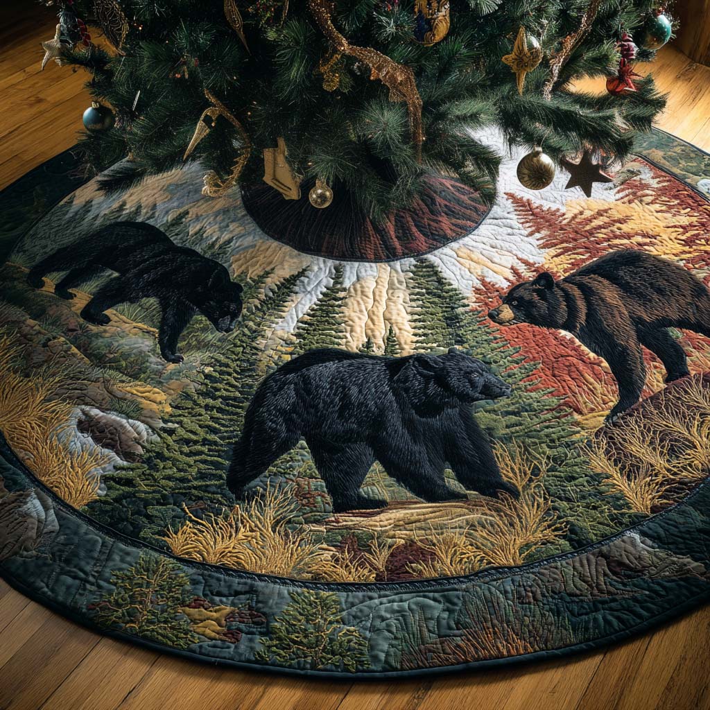 Path Of The Bear Christmas Quilted Tree Skirt Unique Holiday Gift Idea with Quilted Tree Skirt