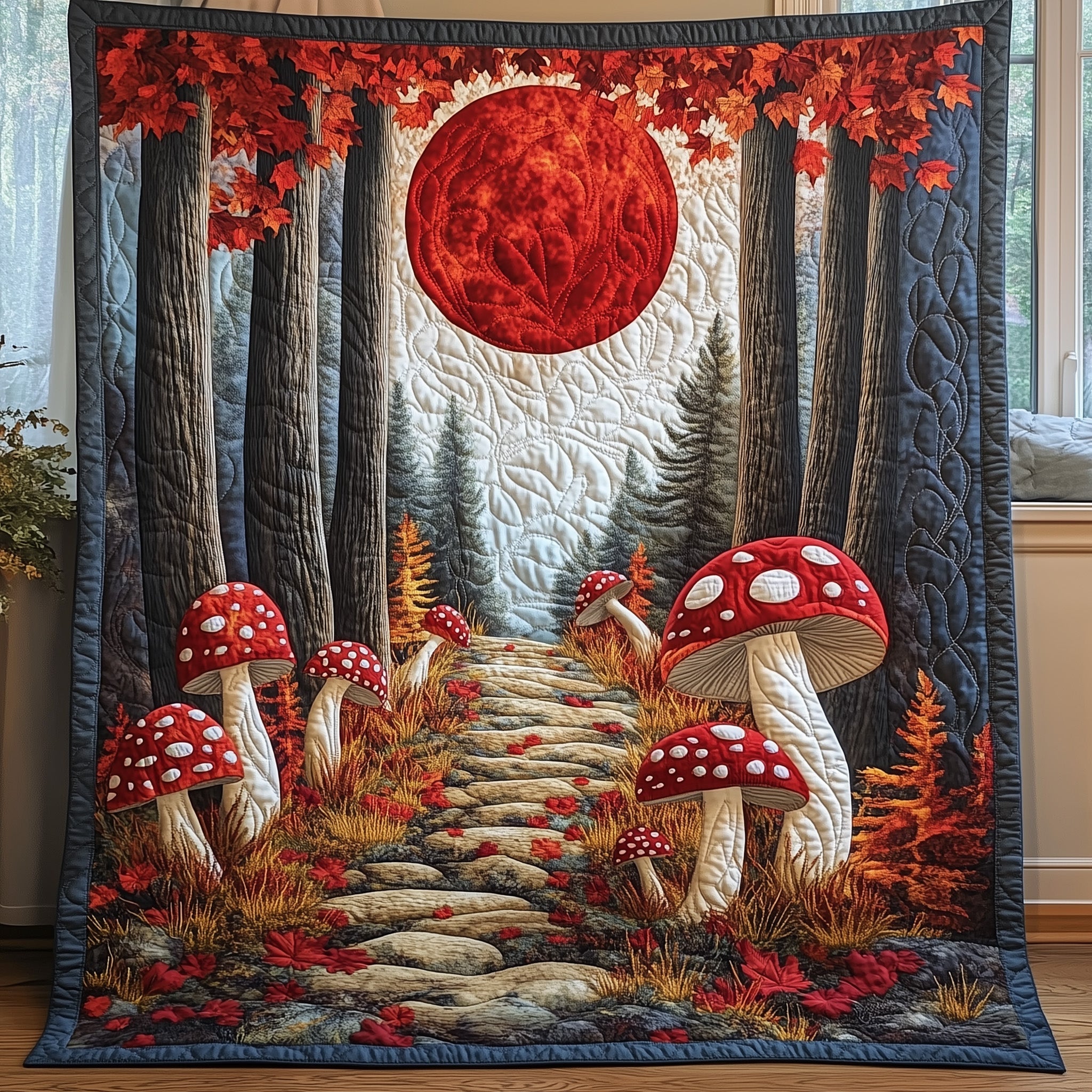 Path of the Blood Moon Quilted Blanket Merchandise Throw BlanketCool Mushroom Gifts