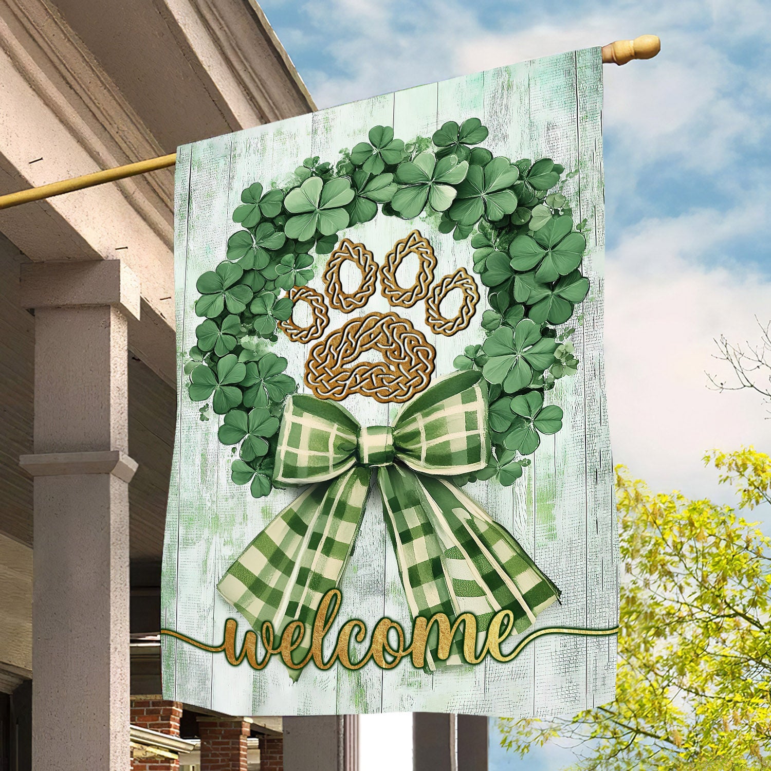 Patricks Day Dog Paw Flag Welcome Patrick's Day Yard Decor Gift For Shamrock Lovers