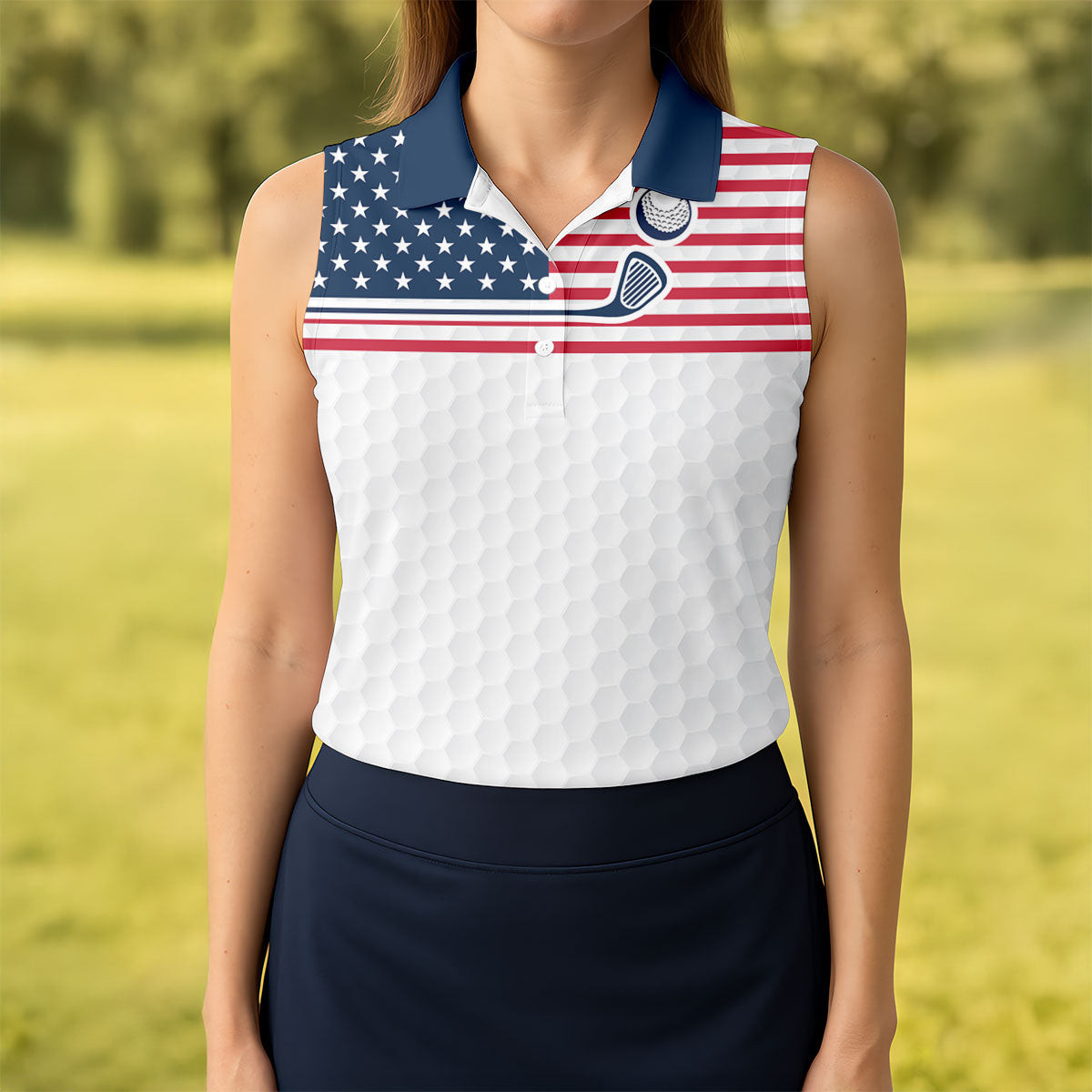 Patriot American Flag Sleeveless Polo Shirt Patriotic Golf Apparel Unusual Golf Gifts