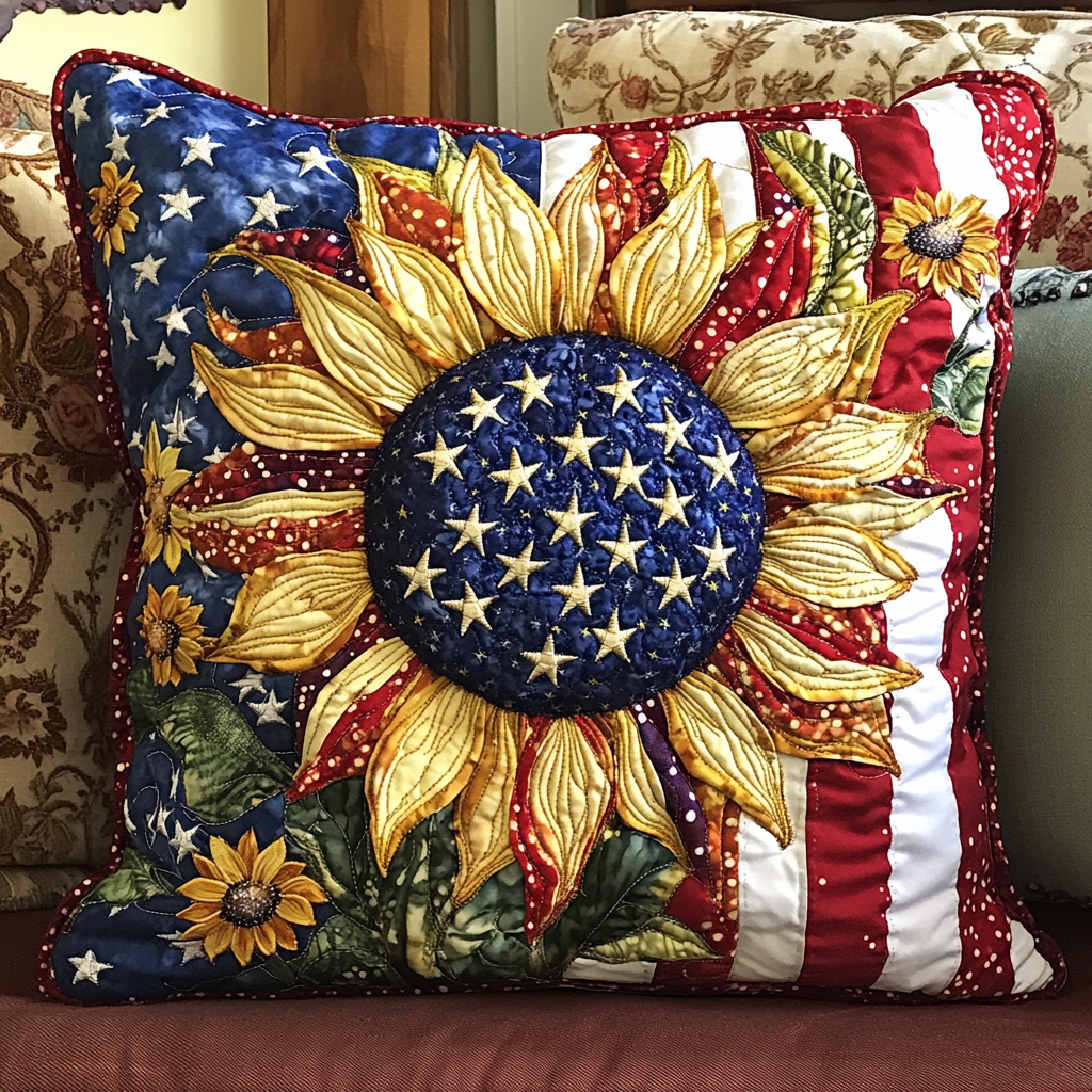 Patriot Bloom Accent Quilted Pillow Case Decorative Pillow Cases Sunflower Items For Gifts