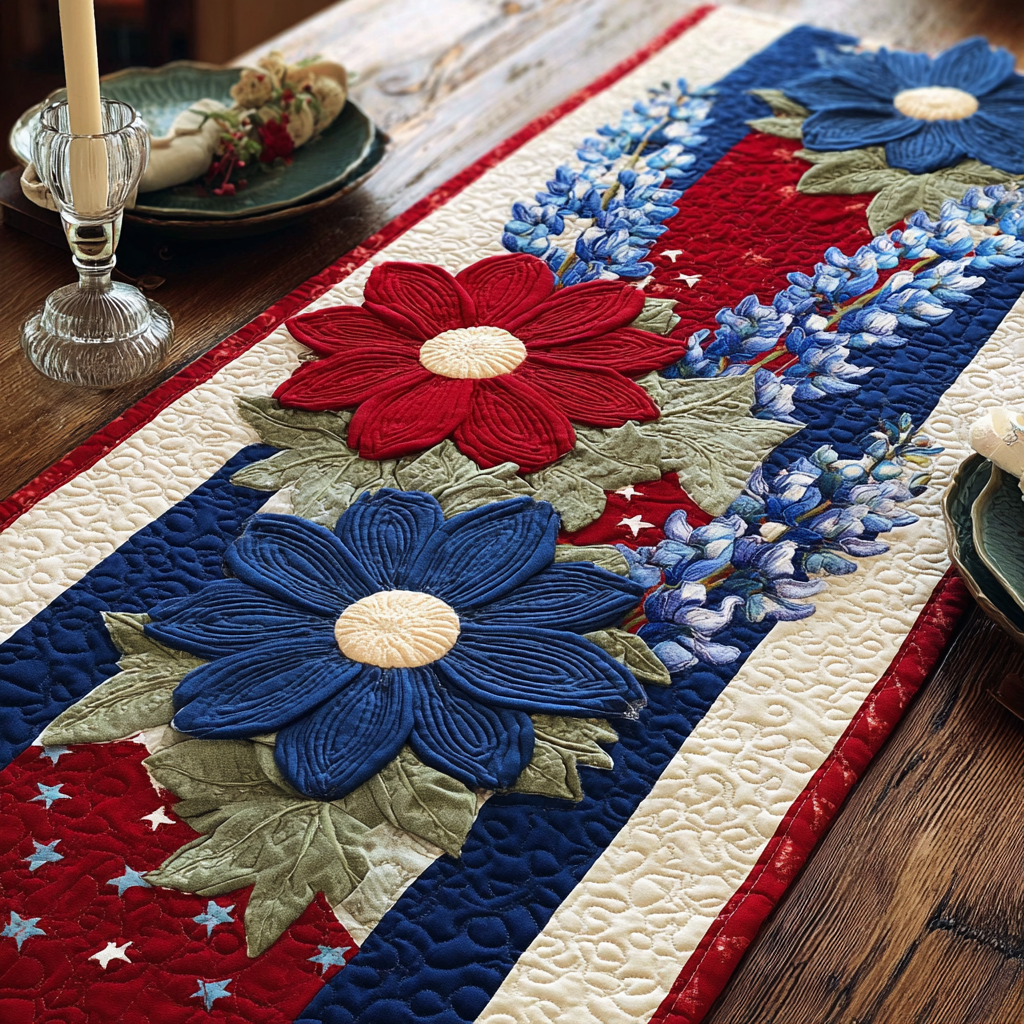 Patriot Blossom Quilted Table Runner Holiday Table Runners Patriotic Presents