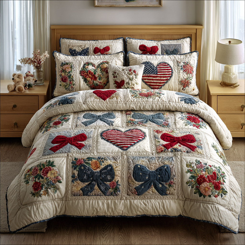 Patriot Bows Quilted Bedding Set Bed Decor Ideas Best Patriotic Gifts