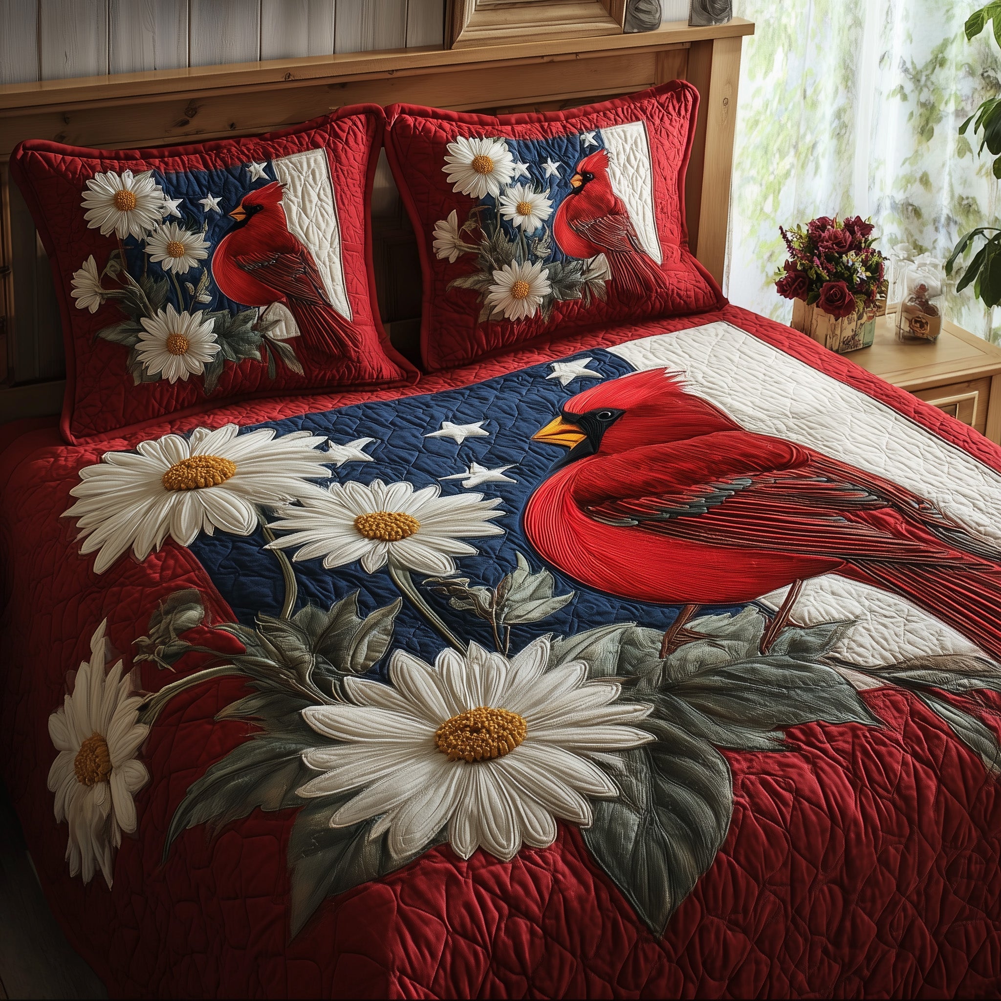 Patriot Cardinal Quilted Bedding Set Relaxing Sleep