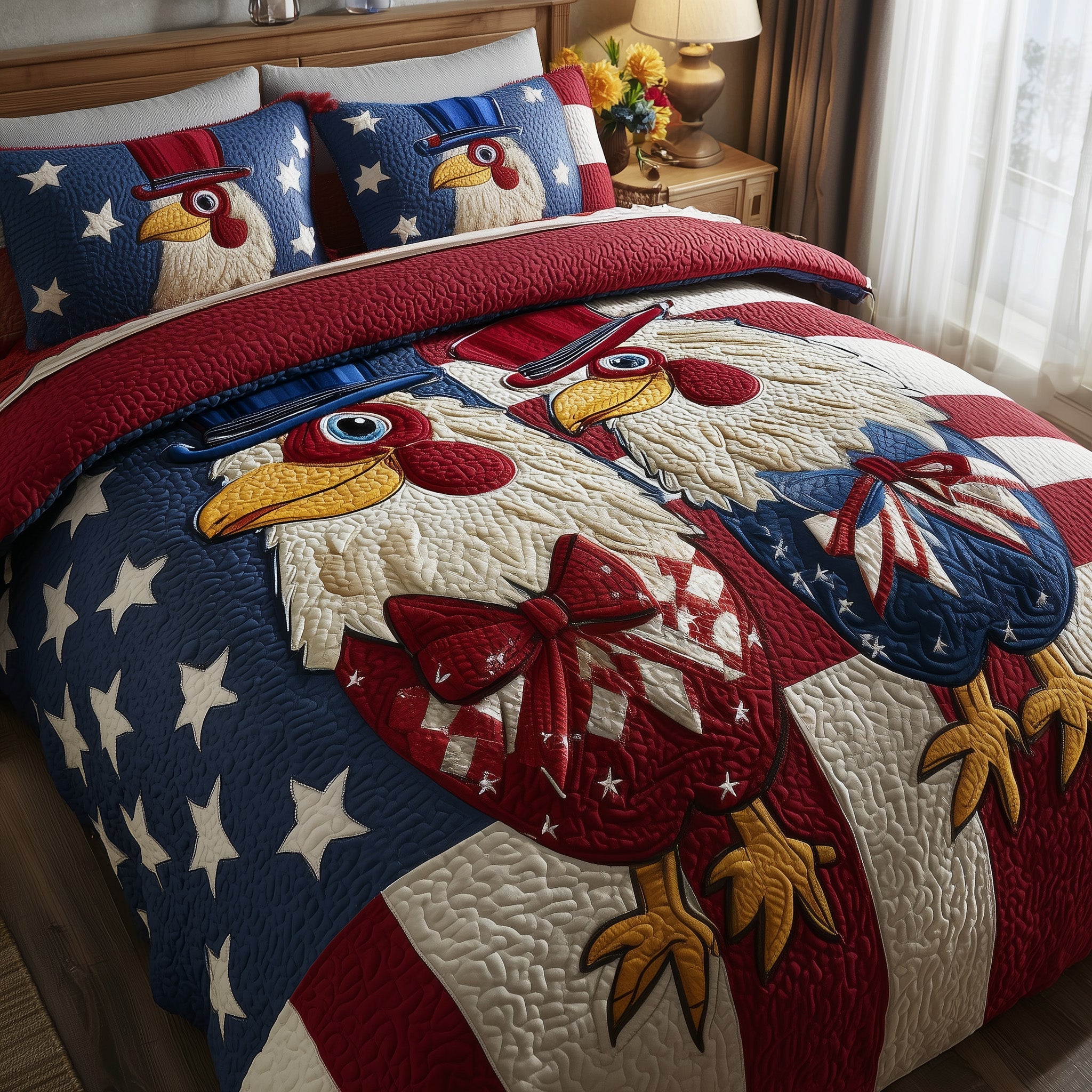 Patriot Chickens Quilted Bedding Set For Men